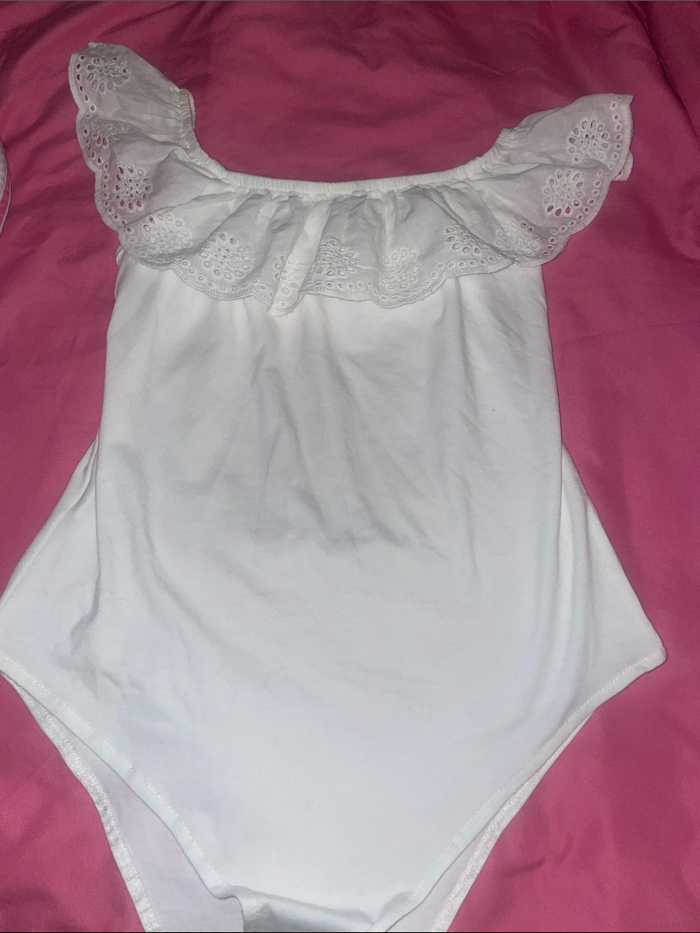 White Eyelet Ruffle Off-Shoulder Bodysuit - Women Intimates & Sleepwear